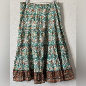 W Sz. Med Floral Tiered A-Line Maxi Skirt Boho Hippie Indie Prairie Cottagecore